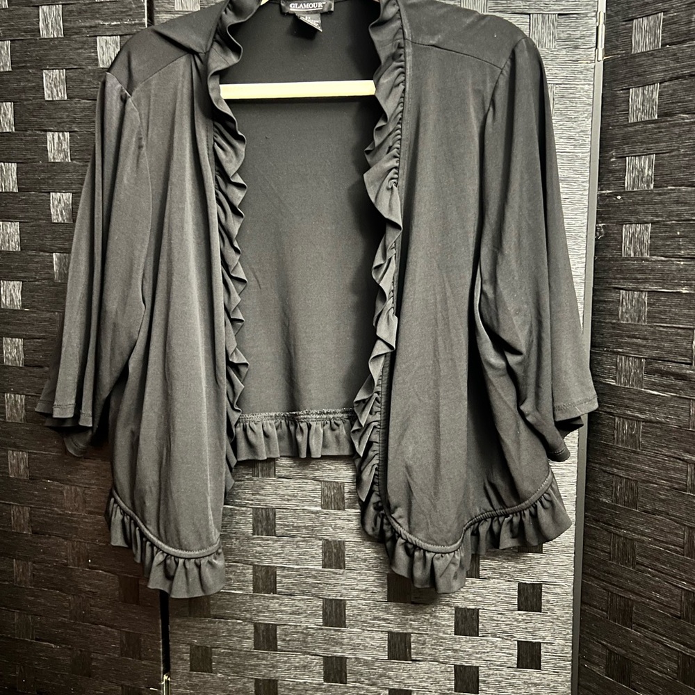 Black Ruffled Open Cardigan